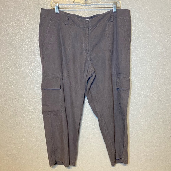 Eileen Fisher 100% Organic Linen Gray Dapple Cropped Cargo Pants 14 - Picture 1 of 7
